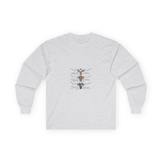 Longhorn Trio Long Sleeve Tee – 'Stay Humble Hustle Hard' Western Graphic