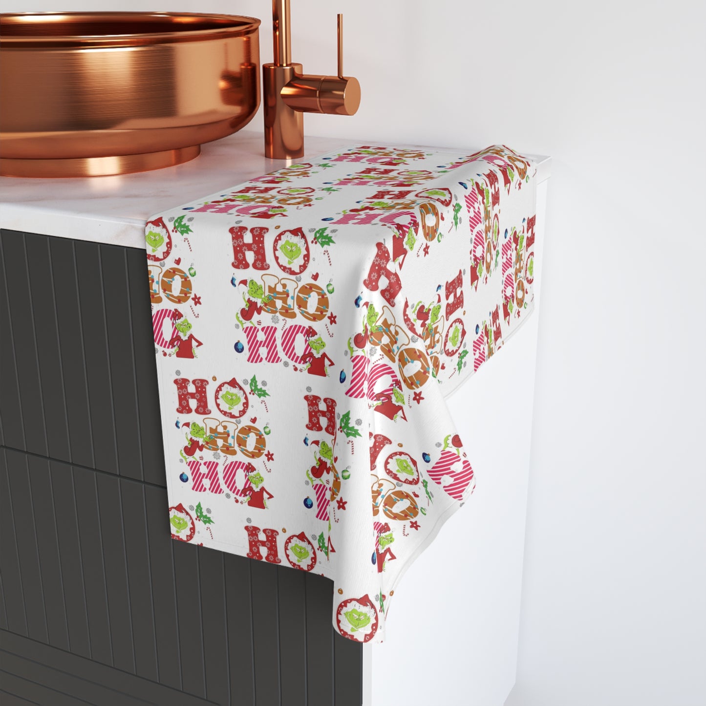 White- Grinch HoHoHo- Festive Hand Towel