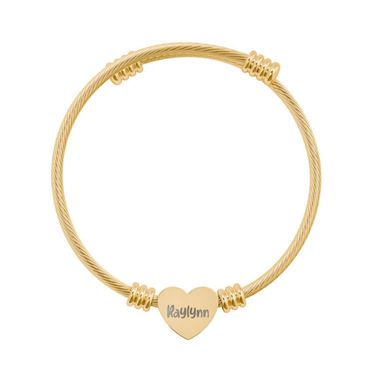 Engravable Heart Cuff Bracelet — Personalized Name Heart Bangle (Silver or Gold)