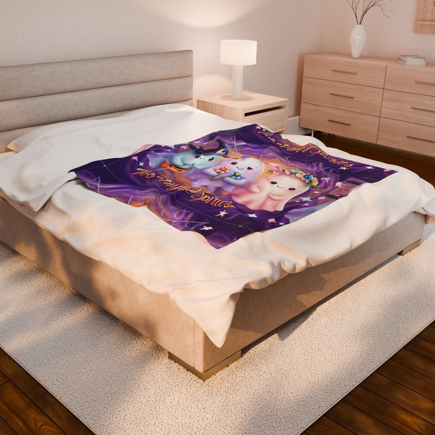 Boo-tiful Spirits Velveteen Plush Blanket | Cozy Halloween Throw, Cute Ghost Decor, Spooky Season Gift, Kids Room Blanket