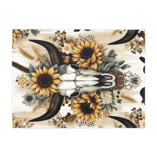 Floral Skull Bull Head Plush Fleece Blanket