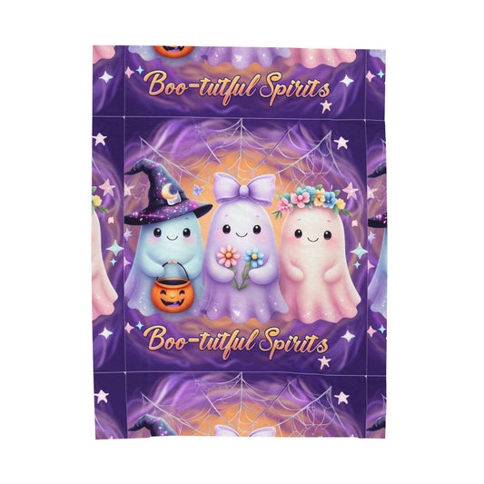 Boo-tiful Spirits Velveteen Plush Blanket | Cozy Halloween Throw, Cute Ghost Decor, Spooky Season Gift, Kids Room Blanket