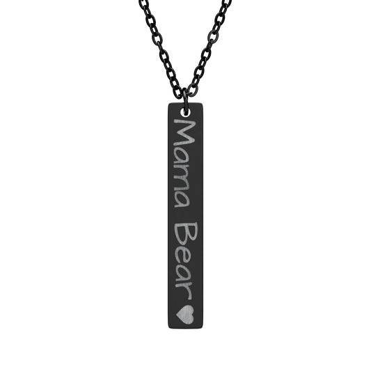 Mama Bear Engraved Vertical Bar Necklace – Personalized Mom Pendant