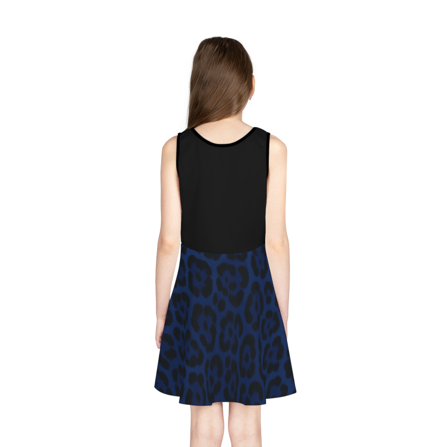 Blue Leopard Print Girls' Sundress, Fashionable Spring Dress, Perfect for Summer Parties, Daily Wear, Special Occasions