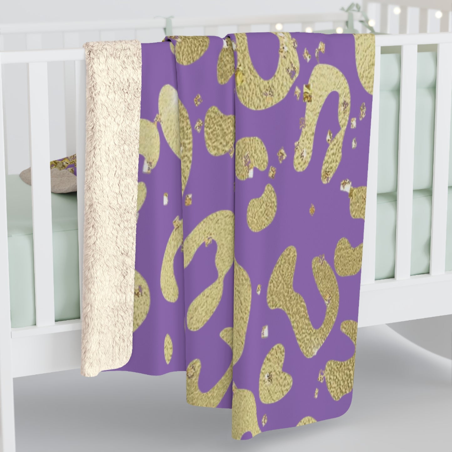 Gold Glitter Leopard Sherpa Blanket — Purple Animal Print Cozy Throw