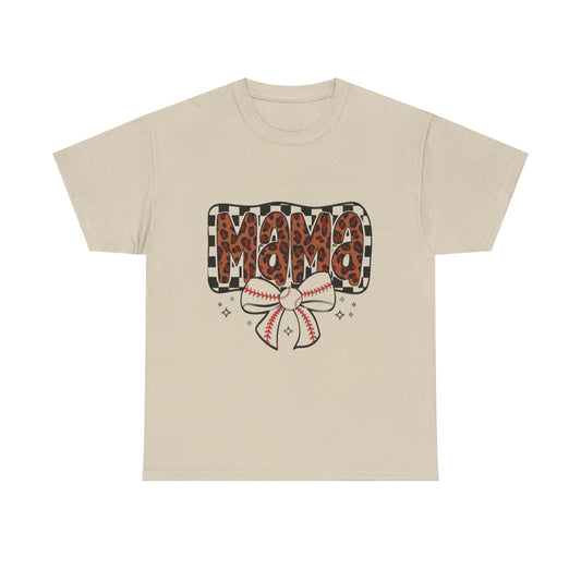 Mama Baseball Tee — Leopard Print Mama with Bow Sports Mom Shirt