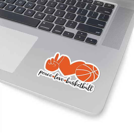 Peace Love Basketball Kiss-Cut Sticker — Orange Basketball Peace Sign Decal
