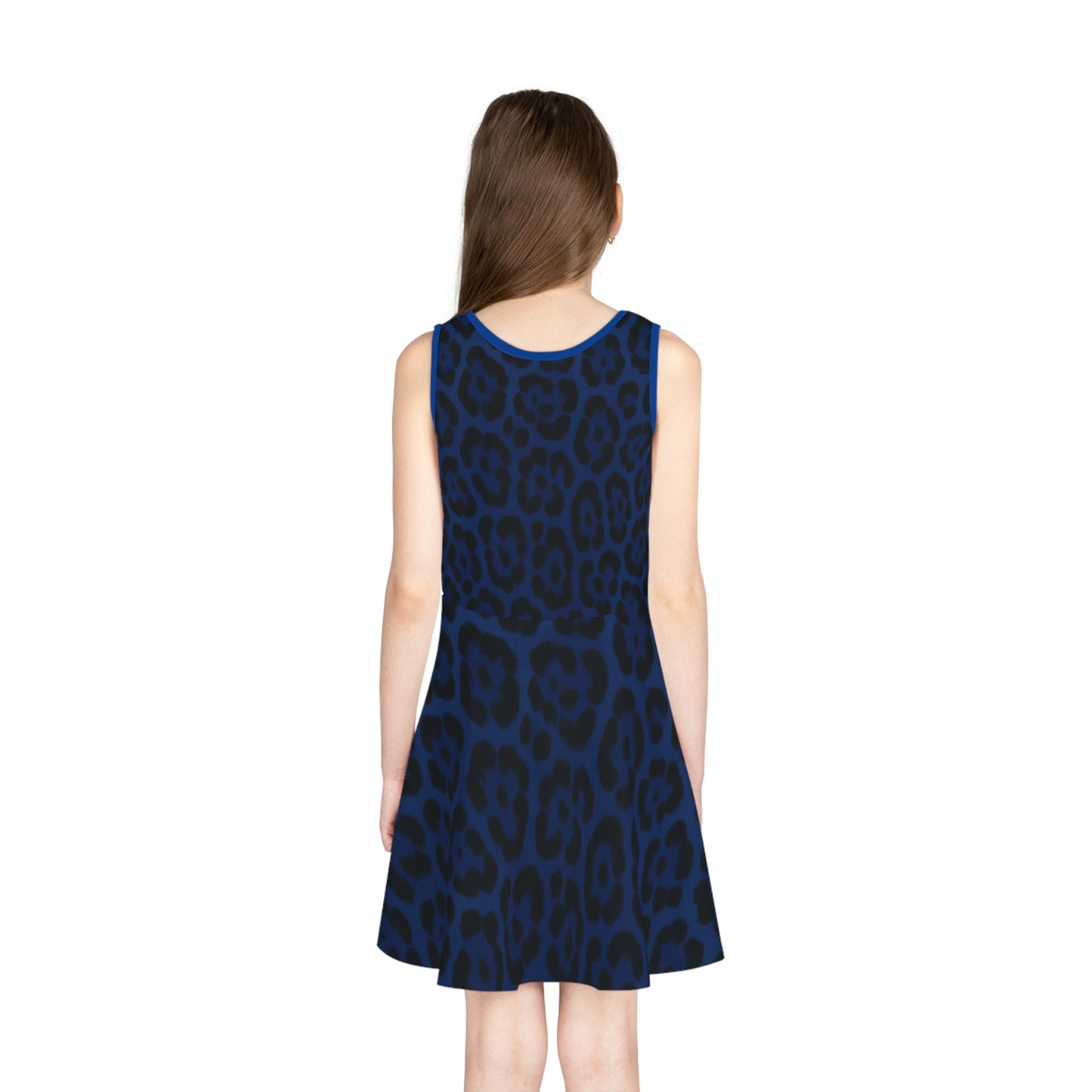 Blue Leopard Print Girls' Sundress, Cute Summer Dress for Girls, Fashionable Birthday Outfit, Party Dress, Playwear