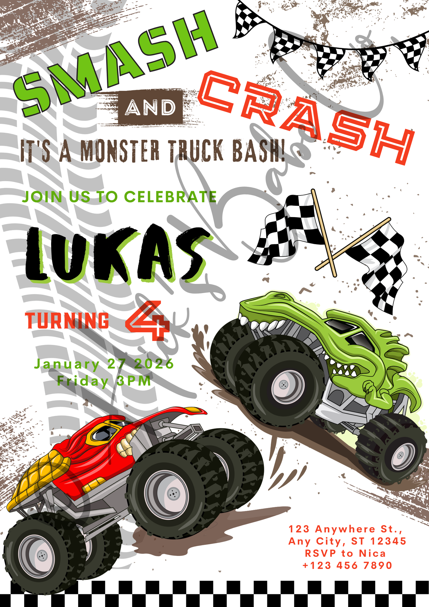 Monster Truck Birthday Invitation – Smash and Crash