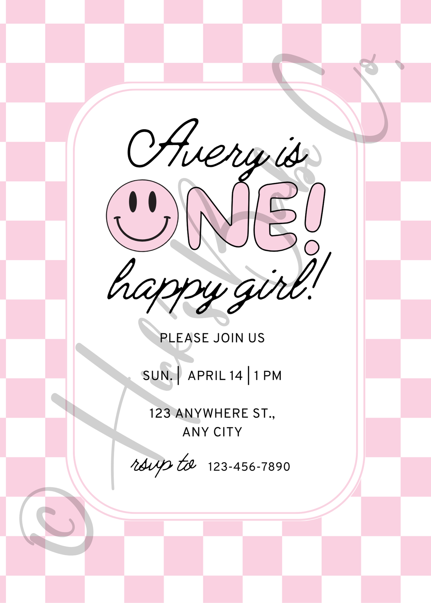 ONE! Happy Girl Birthday Invitation ππ