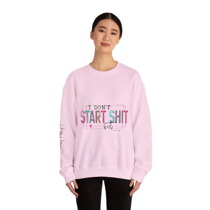 Crewneck Sweatshirt — “I Don’t Start Shit” Colorblock Graphic Crew
