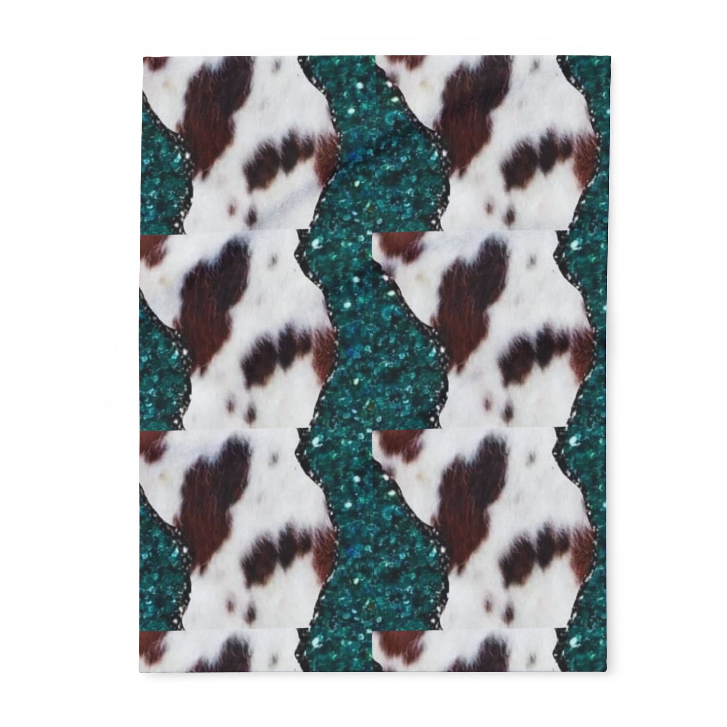 Fleece Blanket — Teal Glitter & Cowhide Pattern Cozy Throw