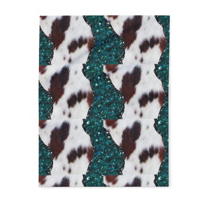 Fleece Blanket — Teal Glitter & Cowhide Pattern Cozy Throw
