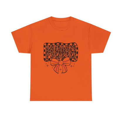 Mama Baseball Tee — Leopard Print Mama with Bow Sports Mom Shirt