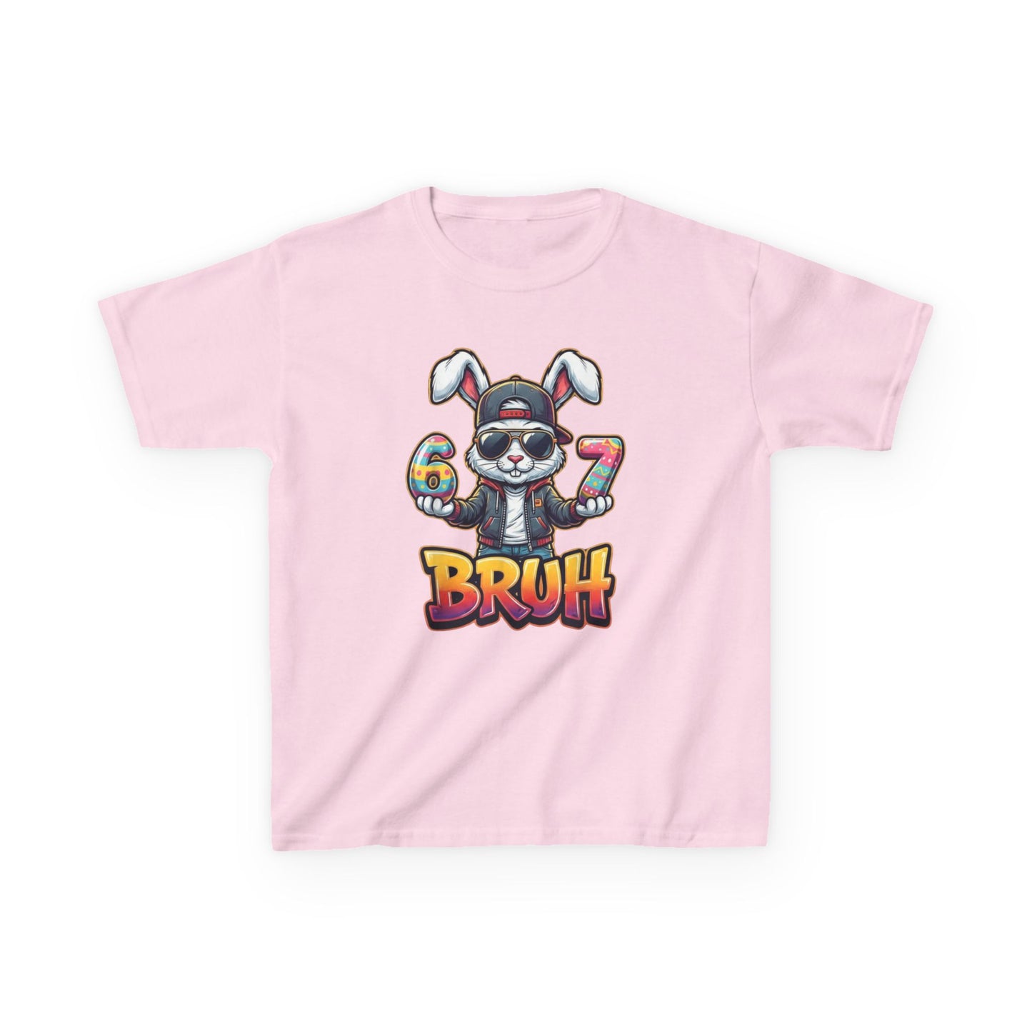 Kids 'Bruh 6 7' Bunny Graphic Tee — Cool Cartoon Bunny Shirt for Kids