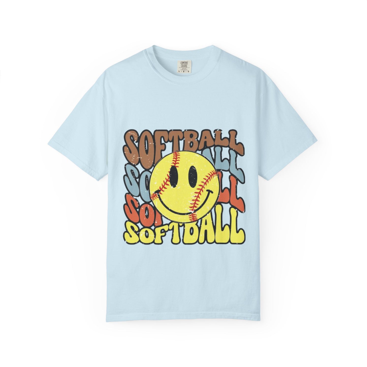 Softball Smile T-Shirt — Retro Smiley Softball Graphic Tee