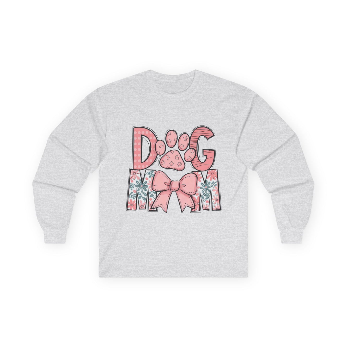 Dog Mom Long Sleeve Tee — Pink Floral Paw Design