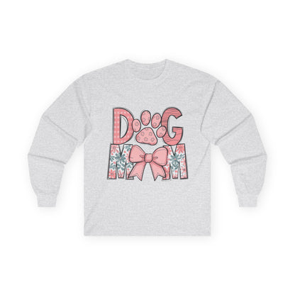 Dog Mom Long Sleeve Tee — Pink Floral Paw Design