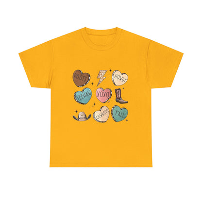 Cowgirl Candy Heart Tee — Cute Western Hearts Graphic T-Shirt (XOXO, Howdy, Y'all)