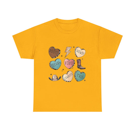 Cowgirl Candy Heart Tee — Cute Western Hearts Graphic T-Shirt (XOXO, Howdy, Y'all)