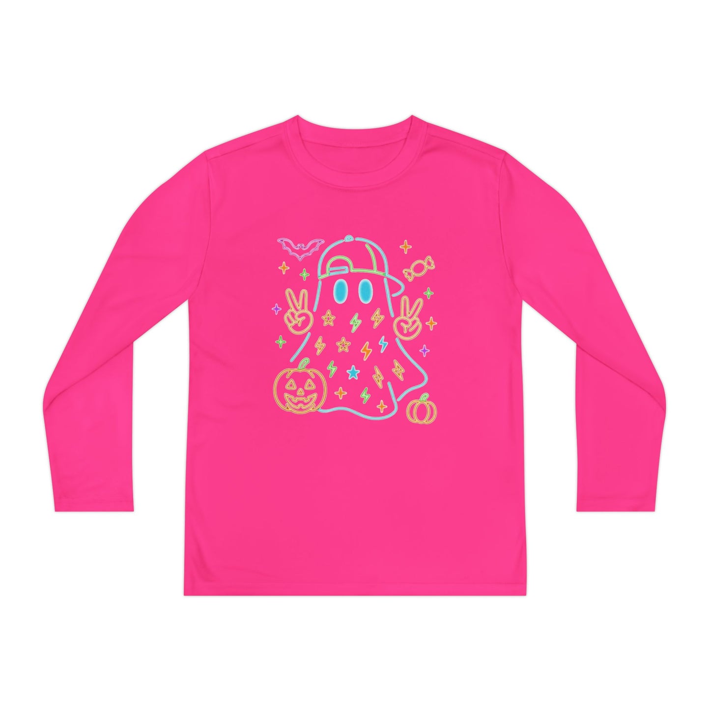 Youth Long Sleeve Ghost Tee, Halloween Shirt, Pumpkin Design, Cute Apparel, Kids' Holiday Wear, Spooky Fun Top