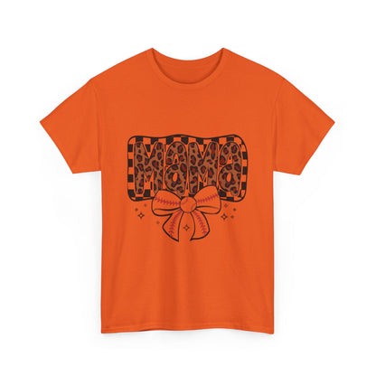 Mama Baseball Tee — Leopard Print Mama with Bow Sports Mom Shirt