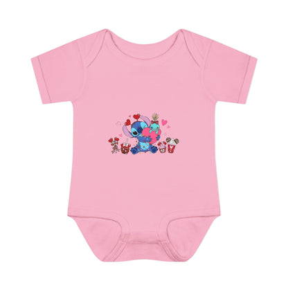 Stitch Valentine Baby Bodysuit — Cute Disney-Inspired Infant Onesie with Hearts & Treats