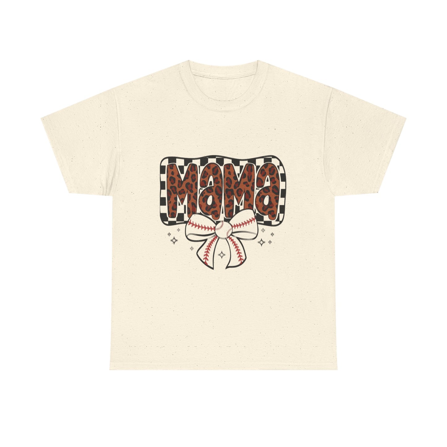 Mama Baseball Tee — Leopard Print Mama with Bow Sports Mom Shirt