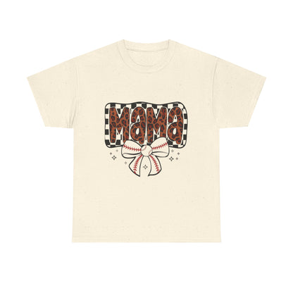 Mama Baseball Tee — Leopard Print Mama with Bow Sports Mom Shirt