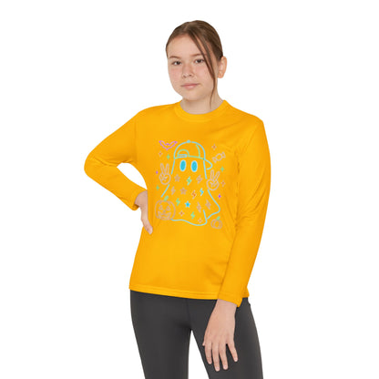 Youth Long Sleeve Ghost Tee, Halloween Shirt, Pumpkin Design, Cute Apparel, Kids' Holiday Wear, Spooky Fun Top