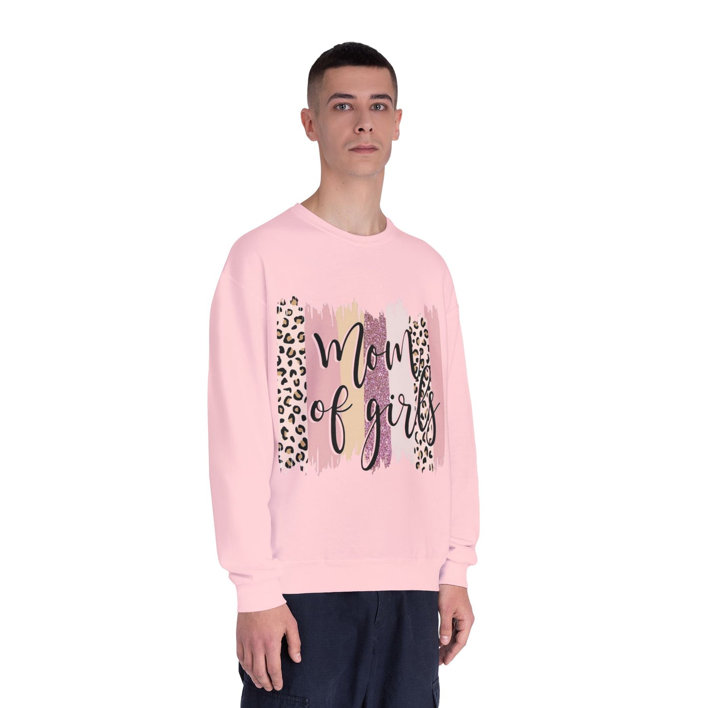 Mom of Girls Leopard Brushstroke Crewneck Sweatshirt