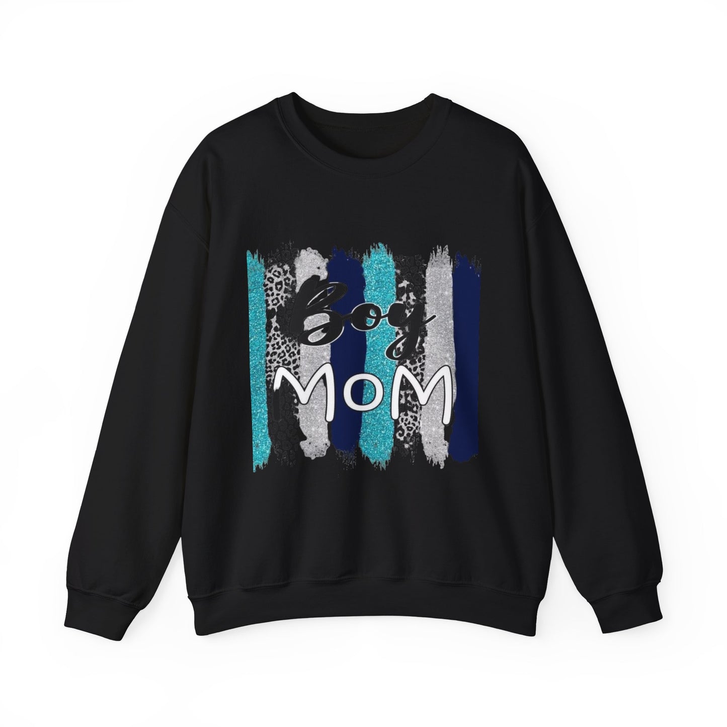 Boy Mom Sweatshirt — Cute Teal & Navy Brushstroke Crewneck for Moms