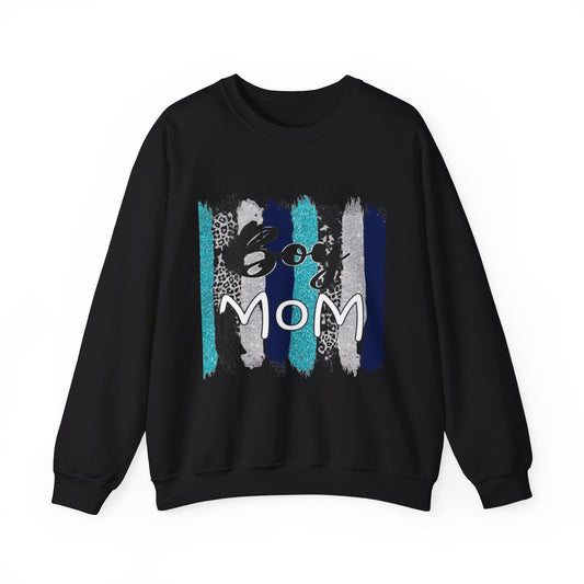 Boy Mom Sweatshirt — Cute Teal & Navy Brushstroke Crewneck for Moms