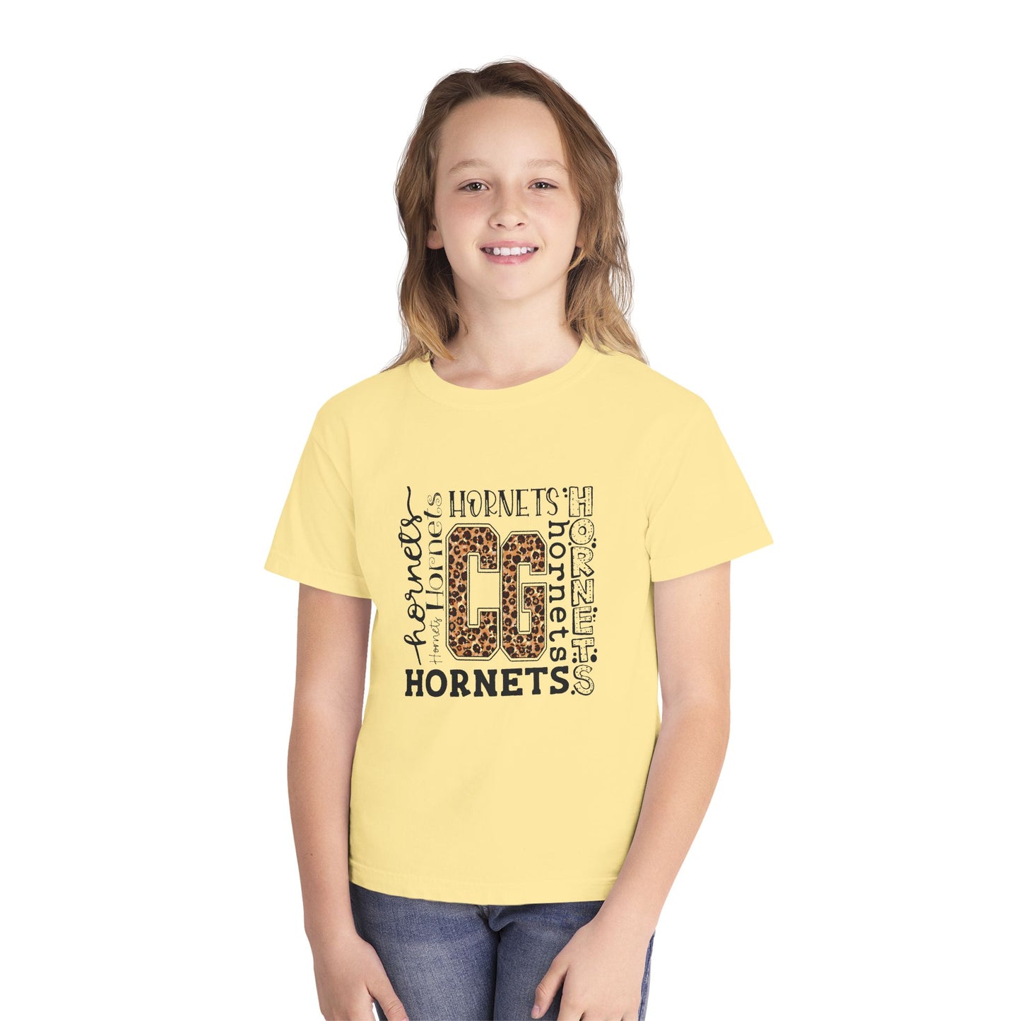 Youth Hornets Tee — Leopard Print 'CG' School Spirit Shirt
