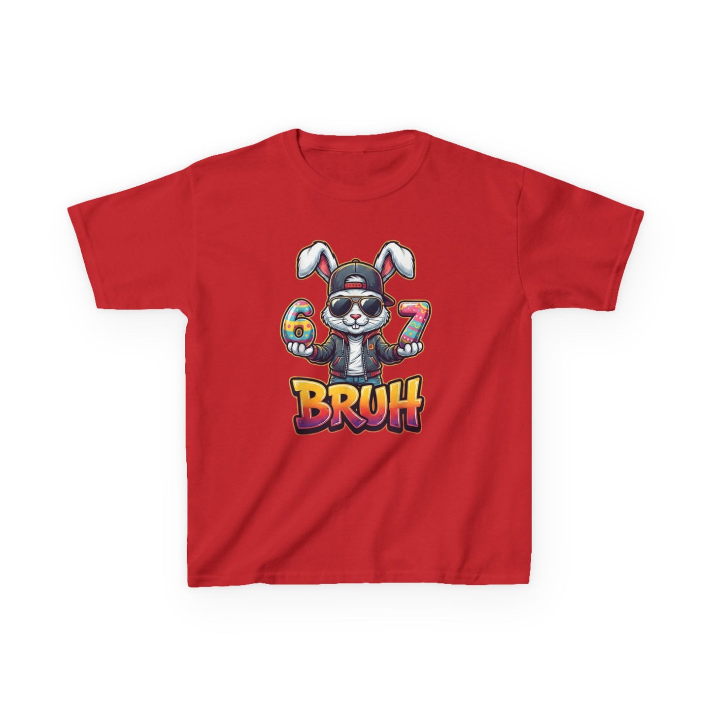 Kids 'Bruh 6 7' Bunny Graphic Tee — Cool Cartoon Bunny Shirt for Kids