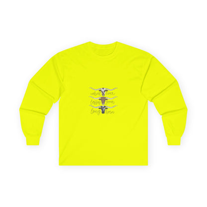 Longhorn Trio Long Sleeve Tee – 'Stay Humble Hustle Hard' Western Graphic