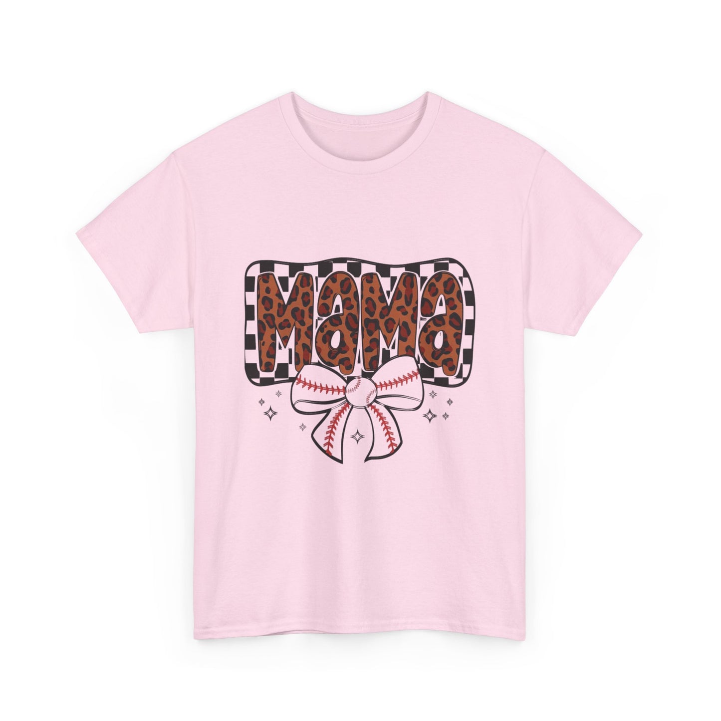 Mama Baseball Tee — Leopard Print Mama with Bow Sports Mom Shirt