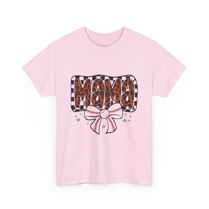 Mama Baseball Tee — Leopard Print Mama with Bow Sports Mom Shirt