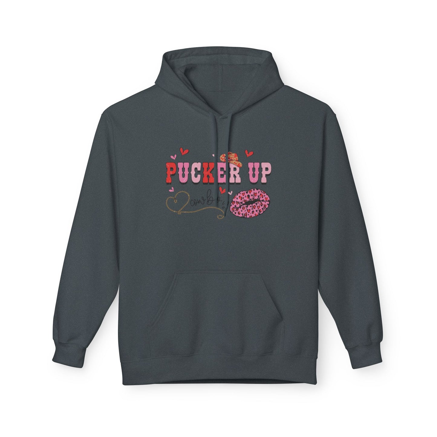 Pucker Up Hoodie — Pink Lip Print Valentine’s Graphic Sweatshirt
