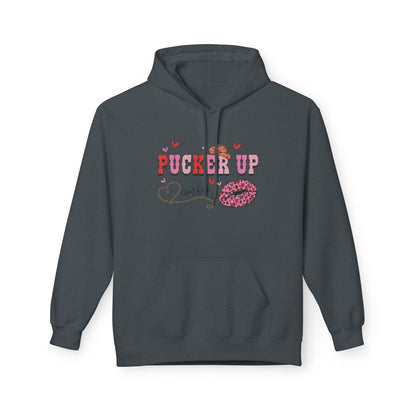 Pucker Up Hoodie — Pink Lip Print Valentine’s Graphic Sweatshirt