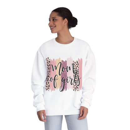 Mom of Girls Leopard Brushstroke Crewneck Sweatshirt