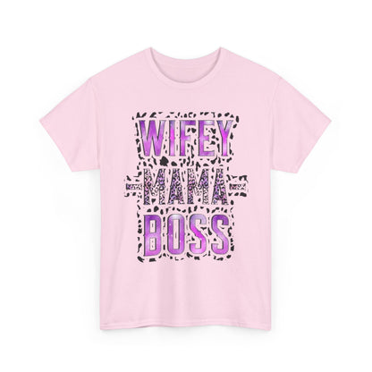 Wifey Mama Boss T-Shirt — Purple Leopard Graphic Tee for Moms