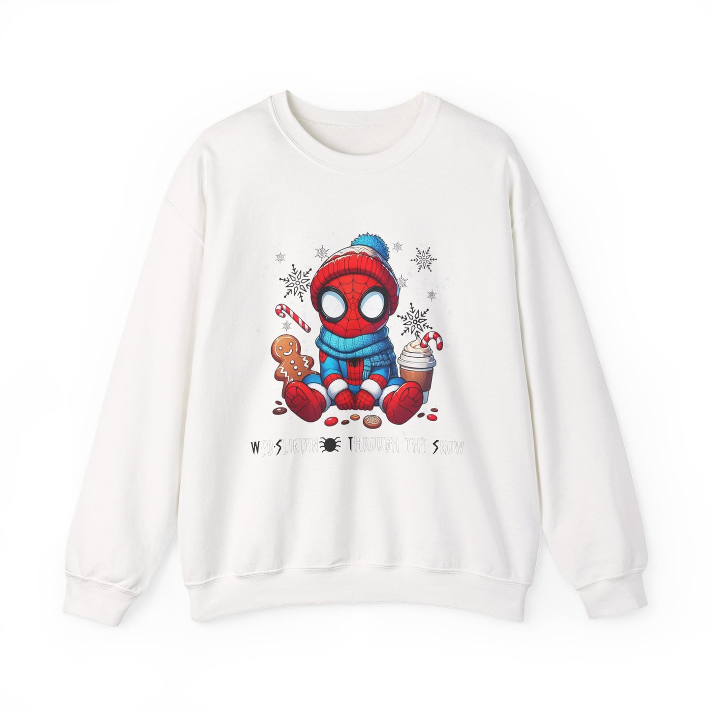 Holiday Spider Crewneck Sweatshirt — Cute Spidey in Winter Hat with Gingerbread & Cocoa