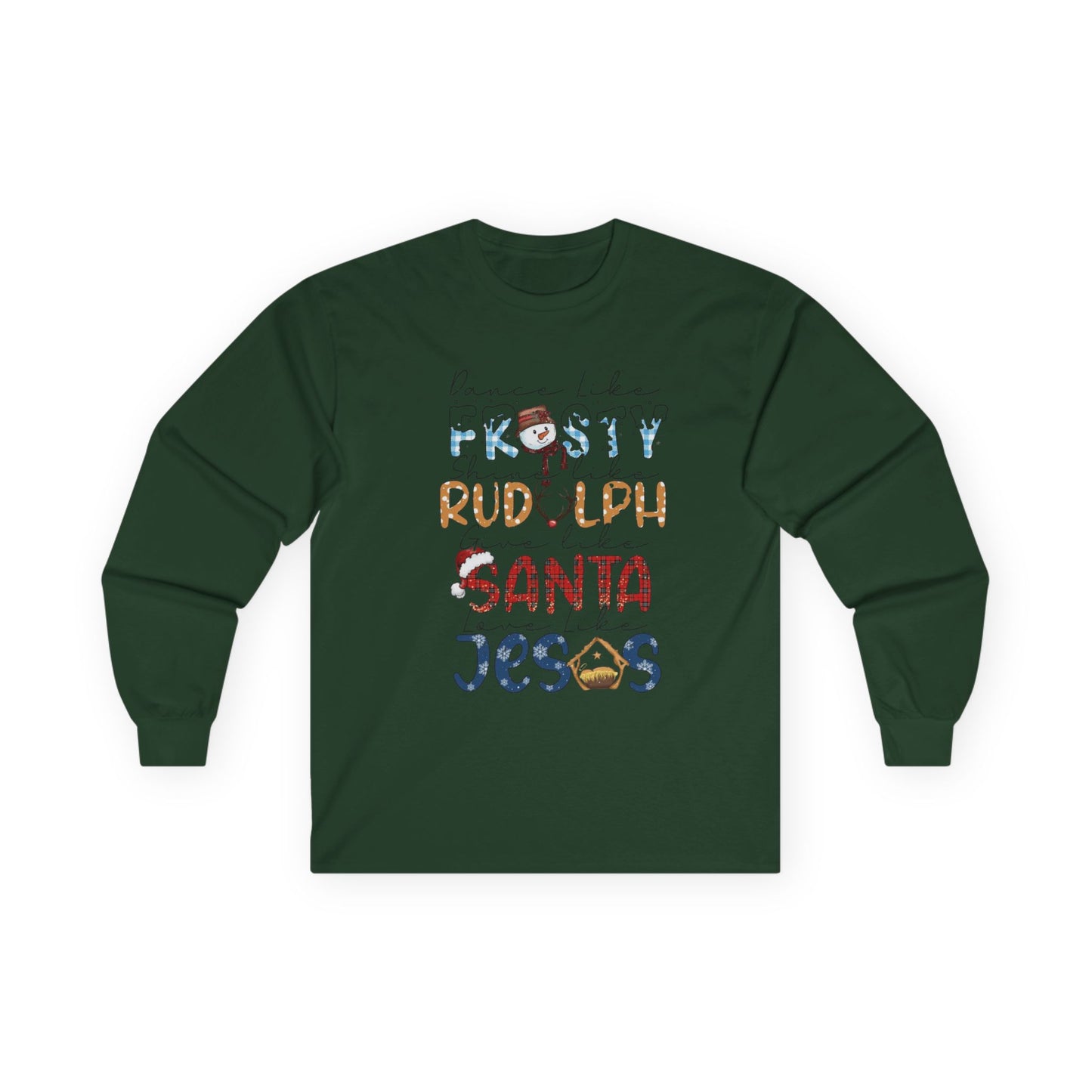 Long Sleeve Tee — Frosty, Rudolph, Santa, Jesus Design
