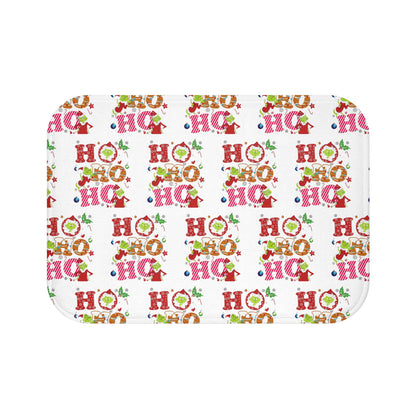 White- Grinch Holiday-Themed Bath Mat with Cheerful 'Ho Ho Ho' Design,