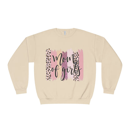 Mom of Girls Leopard Brushstroke Crewneck Sweatshirt