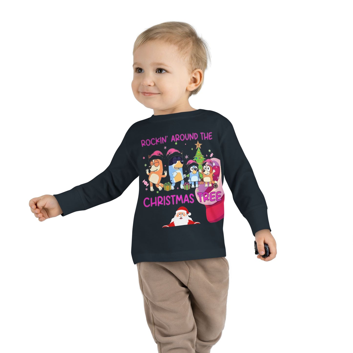Toddler Long Sleeve Tee - "Rockin' Around the Christmas Tree" Cute Holiday Animal Choir Shirt