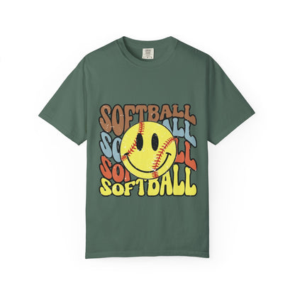 Softball Smile T-Shirt — Retro Smiley Softball Graphic Tee