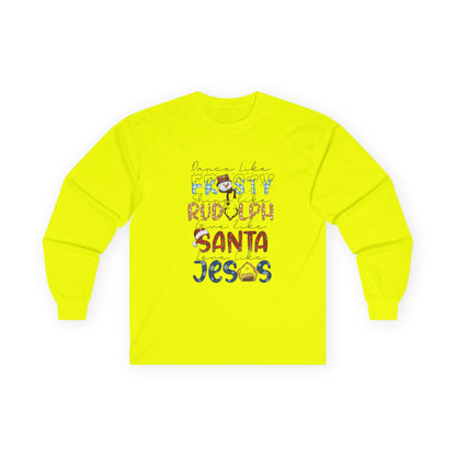Long Sleeve Tee — Frosty, Rudolph, Santa, Jesus Design