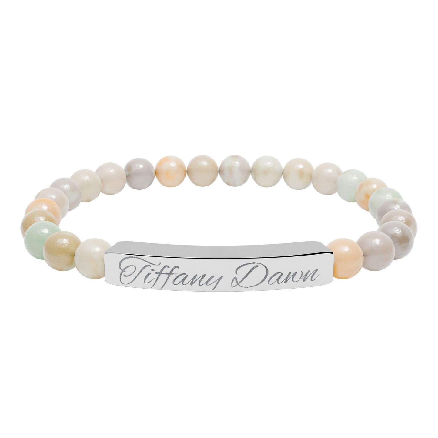 Engravable Natural Stone Bead Bracelet — Personalized Stretch Bar Bracelet